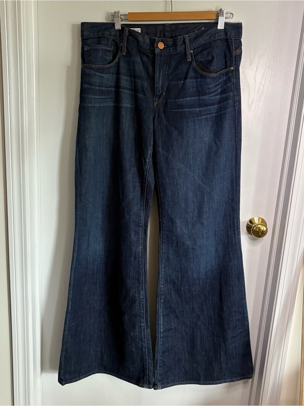 Gap 1969 High Rise Dark Wash Flared Trouser Jeans Women's Stretch Button Fly Y2K